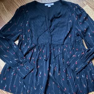 Lucky Brand Black Blouse with Red and White Pattern